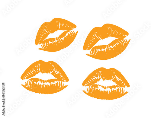 Collection of romantic lip marks with grunge texture illustration.