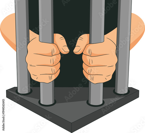 Hands gripping prison bars symbolizing imprisonment justice system incarceration crime punishment law enforcement concept vector illustration