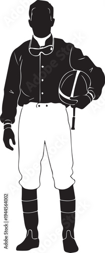 Jockey holding helmet silhouette illustration vector