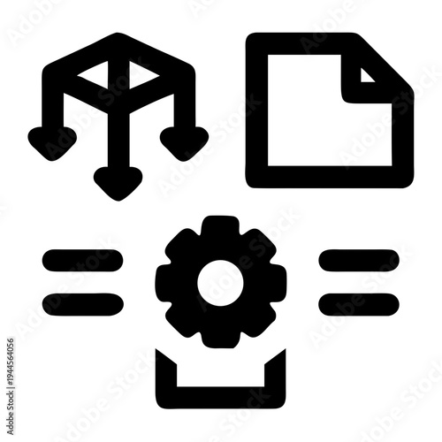 Artificial intelligence icons set with music, download, flower, and settings isolated on transparent background