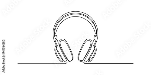 Continuous line drawing of over-ear headphones illustrating minimalist design and sound technology Vector, illustration