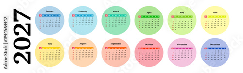 Calendar for 2027 isolated on a white background