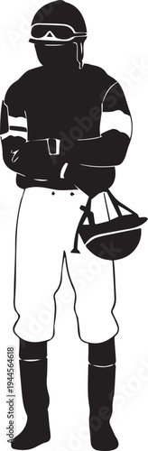 Jockey horse racing rider with helmet, full body silhouette vector illustration