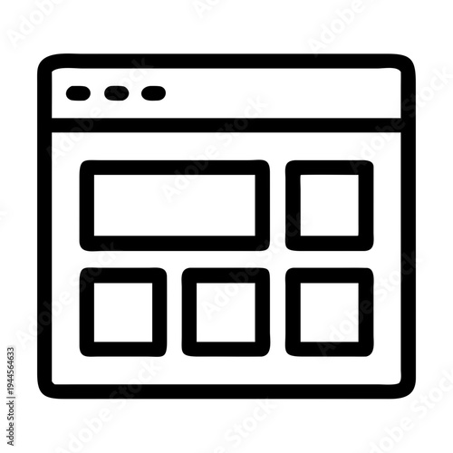 Minimalist app window interface with four empty content blocks isolated on transparent background