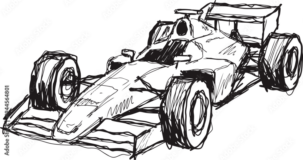 Fototapeta premium formula one race car sketch hand drawn racing vehicle illustration with aerodynamic design and large tires