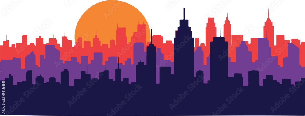 Fototapeta premium City skyline silhouette vector, sunset urban landscape