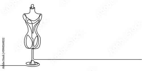 Dressed dummy continuous one line drawing, Dressed dummy with one line of continuous line art. Illustration of modern outline design, Dummy with dress. One line continuous dummy with dress, Continuous