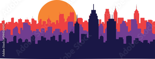 City skyline silhouette vector, sunset urban landscape