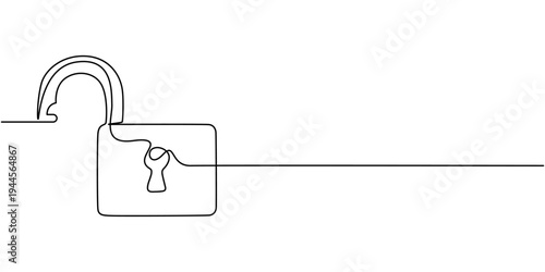 padlock continuous one line drawing, open padlock continuous one line drawing, minimalist continuous in one line real estate lock icon concept of safety and security isolated on white background