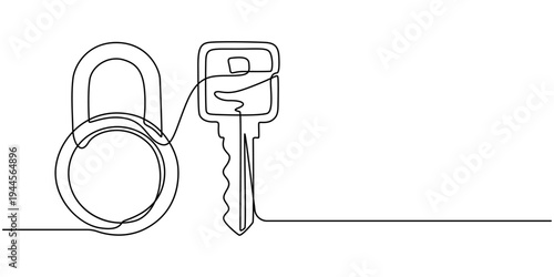 padlock continuous one line drawing, open padlock continuous one line drawing, minimalist continuous in one line real estate lock icon concept of safety and security isolated on white background