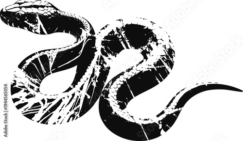 Black and white snake illustration with detailed nature texture design concept