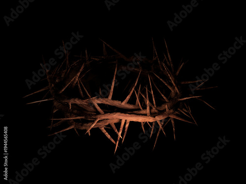 Quaresma. Sexta-Feira Santa. Sexta-Feira da Paixão. Coroa de espinhos. Dor. Sofrimento - Ilustração 3D