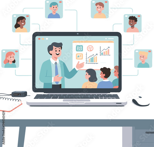 Teacher Giving Online Lecture via Laptop Presentation