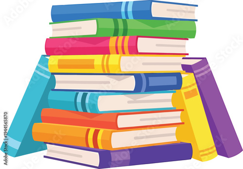 Colorful Pile of Books Vector Illustration, Education and Learning Concept Isolated on White Background