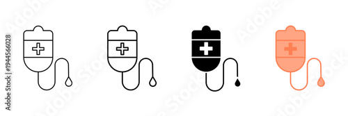 Set of minimalist intravenous drip icons with transparent background, depicting medical treatment, hospital care, fluid therapy, and health assistance, vector illustration