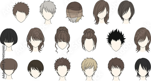 Modern Men and Women Hairstyle Collection Different Short and Medium Haircuts Fashion Avatar Set