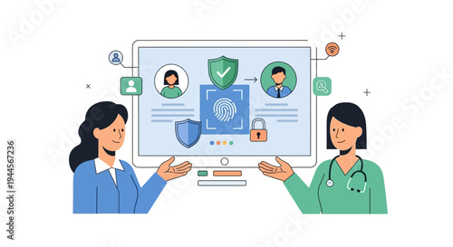 Business and medical professionals presenting a secure digital platform for healthcare data management and user privacy.