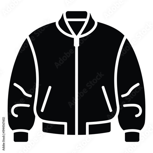 Bomber jacket icon, simple flat design, casual outerwear illustration
