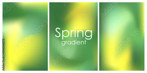Set of backgrounds with a soft mesh gradients in green and yellow spring tones
