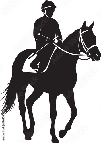 Professional jockey riding racing horse vector silhouette illustration for equestrian sports