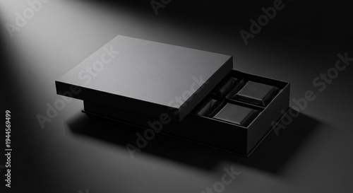 Luxury black box packaging mockup with sliding drawer for premium products