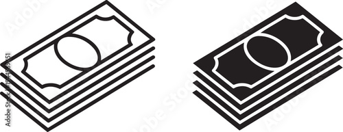 Money stack silhouette & outline set isolated on transparent background
