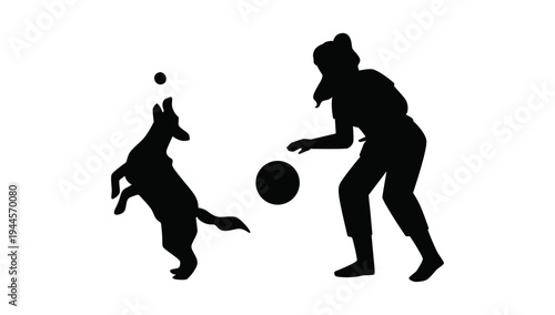 Person playing with dog silhouette illustration human pet friendship vector artwork design for animal lovers