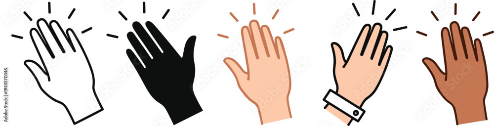 Obraz premium Diverse clapping hands icon, applause gesture, celebration symbol, appreciation illustration, unity design, friendship vector, success communication, teamwork encouragement, inclusion concept