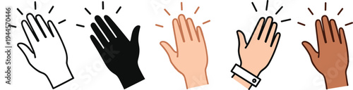 Diverse clapping hands icon, applause gesture, celebration symbol, appreciation illustration, unity design, friendship vector, success communication, teamwork encouragement, inclusion concept