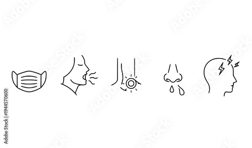 A set of vector icons illustrating common cold and flu symptoms with a minimalist design