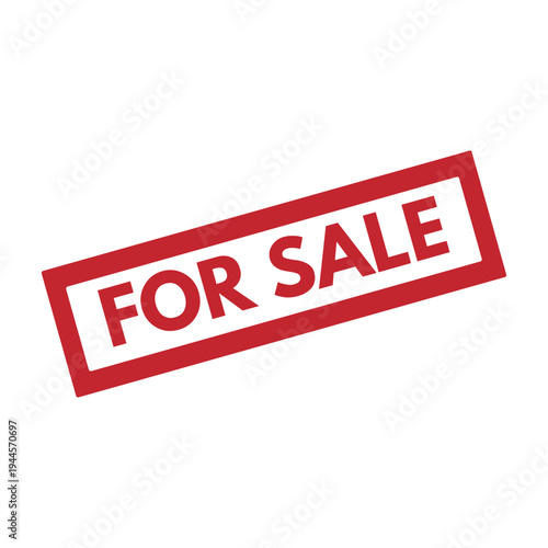 Prominent red "FOR SALE" stamp graphic with white text, clearly announcing an item or property's availability for purchase, ideal for advertising, marketing, and transaction indicators