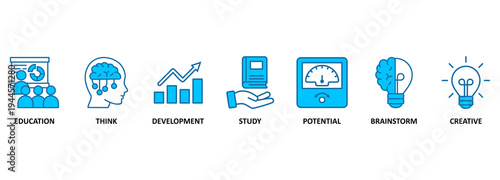 Banner knowledge and education - vector illustration concept with icons and keywords