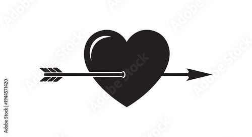 Black heart pierced by arrow, symbolizing love and passion