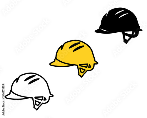 ​Construction Hard Hat and Head Protection Icons - Silhouette, Line Art, and Two Tone.