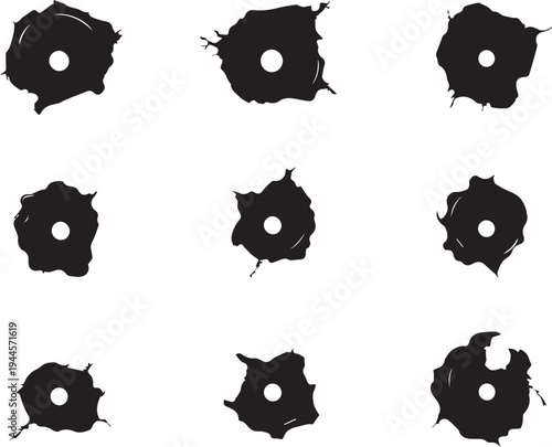 Bullet holes silhouettes icons set isolated on white background 