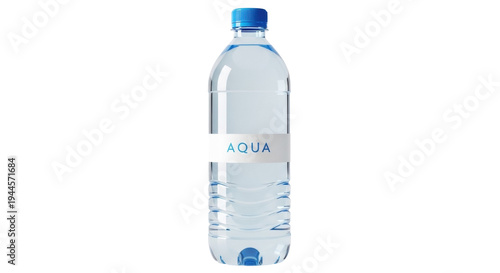 Foto Clear plastic water bottle with blue cap isolated PNG, refreshing drink for hydr