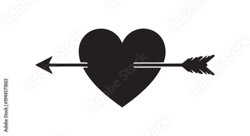 Black heart pierced by arrow, symbolizing love and passion