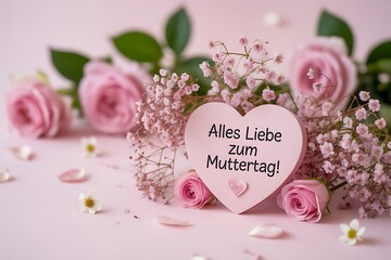Heartfelt mother's day wishes with pink roses and baby's breath