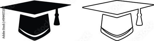 Graduation cap vector set collection group with mortarboard hat icons, academic education ceremony symbol isolated on transparent background, outline silhouette editable design