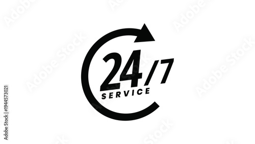 24/7 service availability typography support assistance illustration vector artwork design for customer service graphics