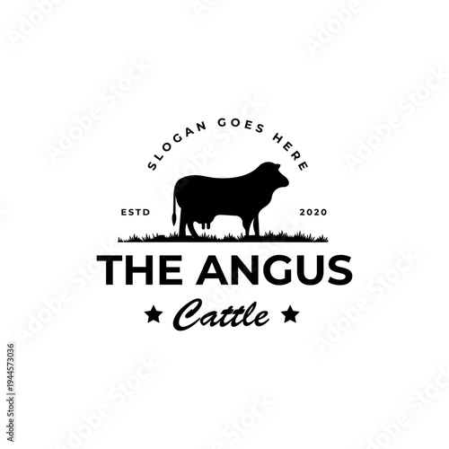 Retro Vintage Cattle Angus Beef Emblem Label Livestock logo design vector