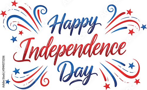 Happy Independence Day Typography Vector, Patriotic Celebration Design with Stars and Fireworks