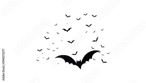 Flying bat silhouettes Halloween night sky spooky animal illustration vector artwork design for horror background graphics