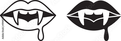 Vampire lips  silhouette & outline set isolated on transparent background 