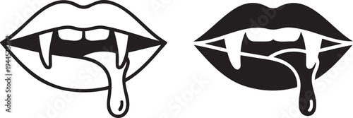Vampire lips  silhouette & outline set isolated on transparent background 