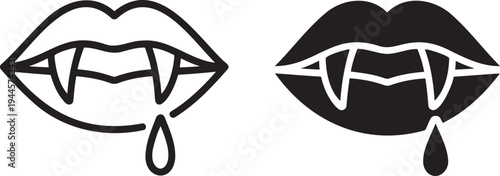Vampire lips  silhouette & outline set isolated on transparent background 