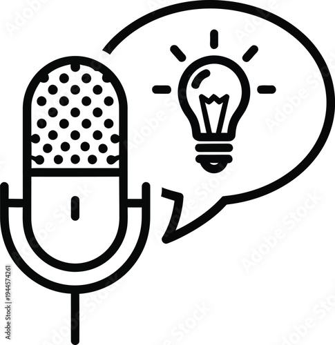 Microphone with lightbulb idea speech bubble