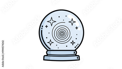 Magic crystal ball on a stand with internal swirl and sparkling stars illustration for fortune telling and mystical themes.