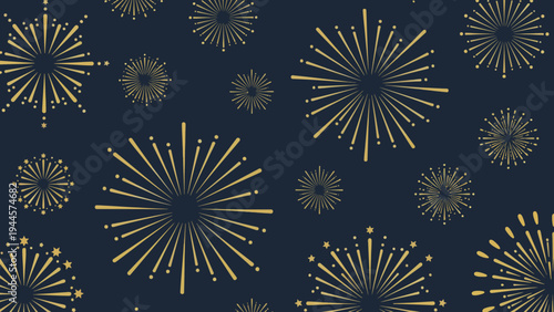 Golden Firework Burst Patterns on Dark Blue Background