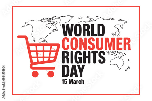 World Consumer Rights Day shopping cart icon and map on white background